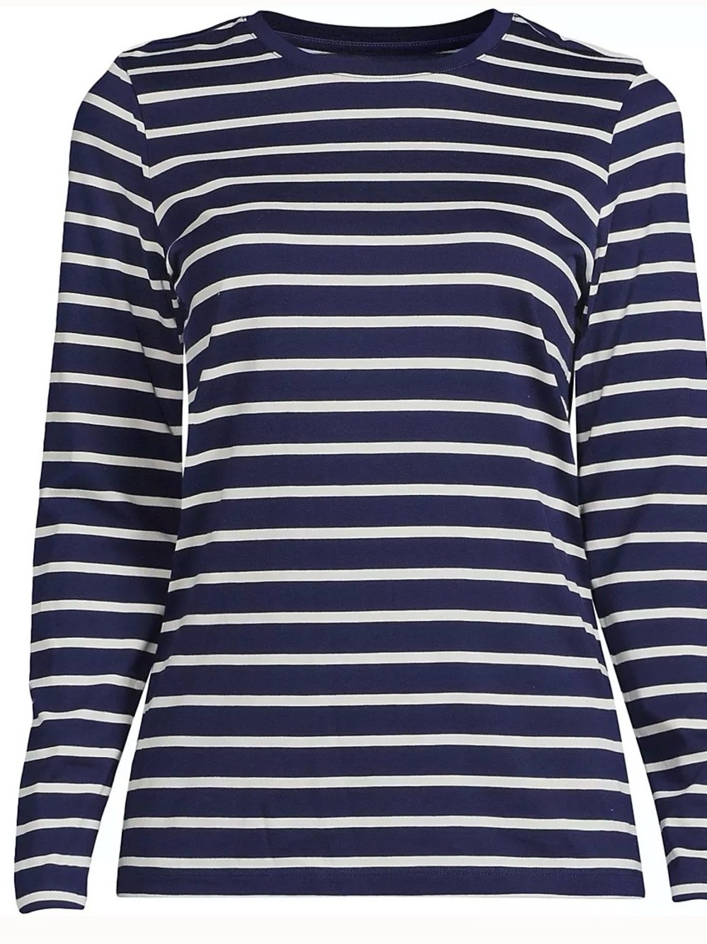 Land’s End Brand - Striped Long Sleeve Crewneck Top - Navy and White